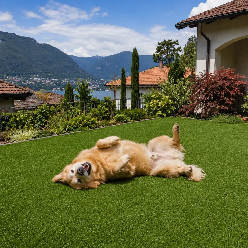Kunstrasen im Garten mit Hund